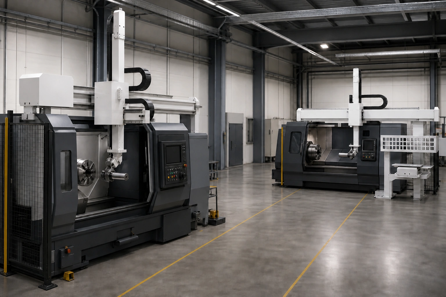 Application scene visualization comparing frame-mounted and integrated gantry relationships for one CNC machine without unverified dimensions.