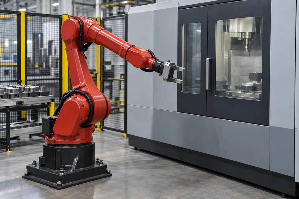 Chi tiết bên ngoài robot sáu trục dùng làm bối cảnh đối chiếu hồ sơ — Minh họa bối cảnh ứng dụng