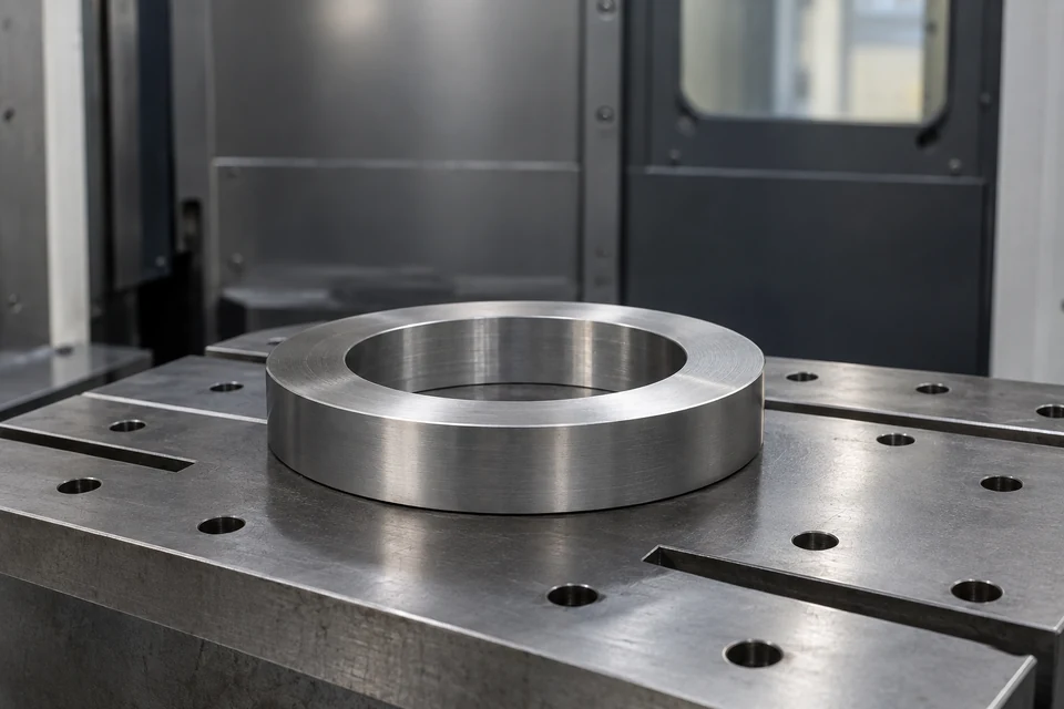 Application scenario illustration of a ring-shaped metal sample resting on a solid support with its bore and outside visible